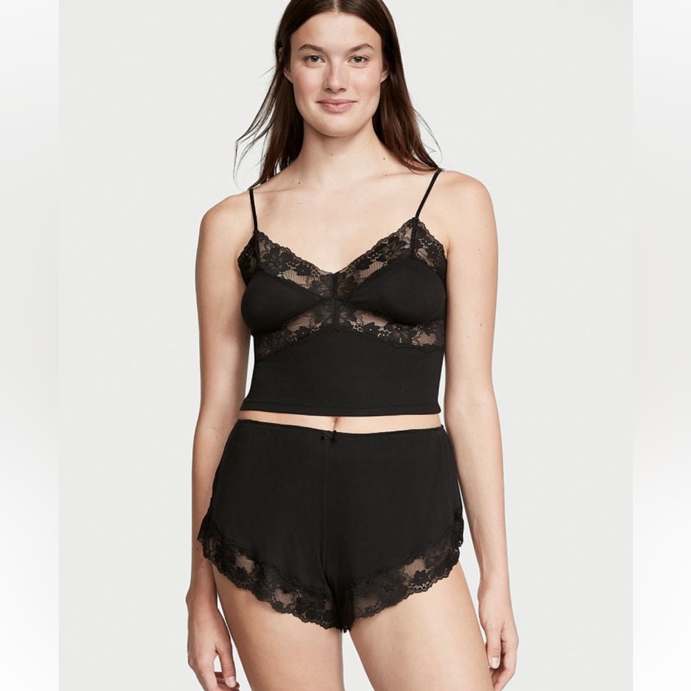 Victoria’s Secret lace cropped modal cami set lounge pajamas large NEW
